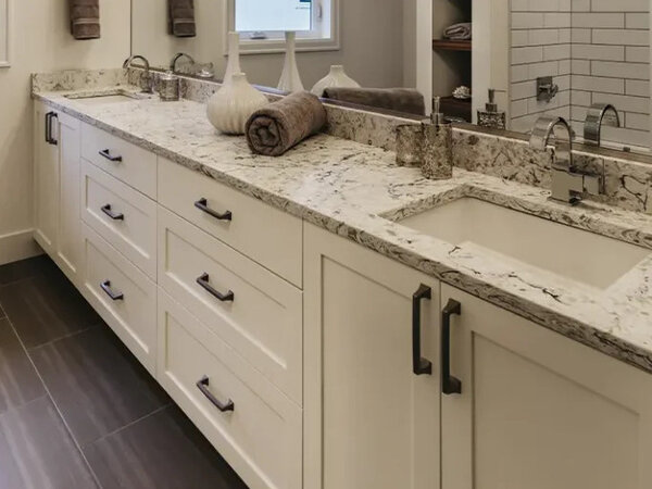 Remodeled bathroom with a double vanity