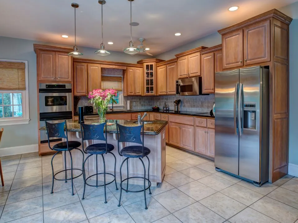 Kitchen with square tile floor