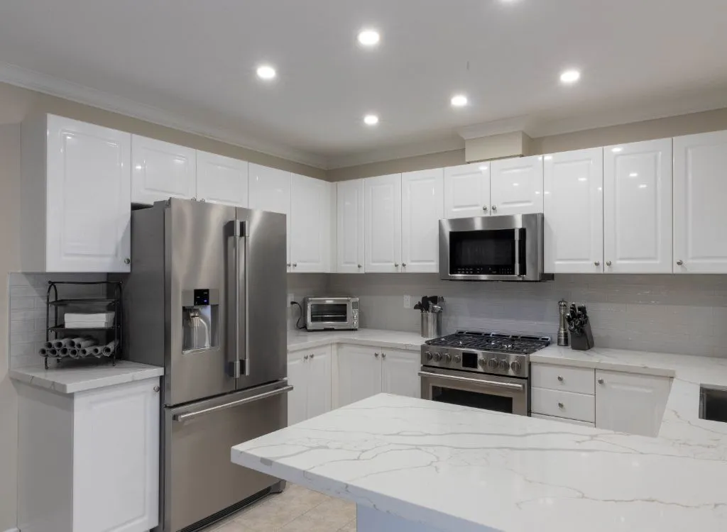 New white quartz countertops with gray veining
