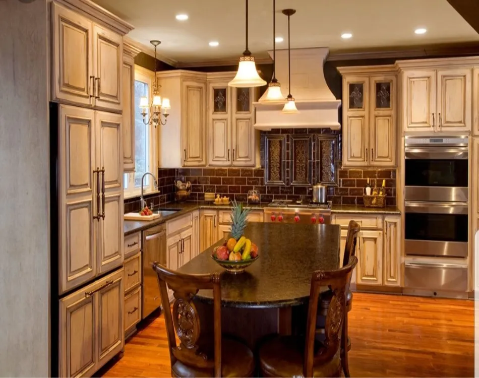 A beautiful kitchen design with wood flooring