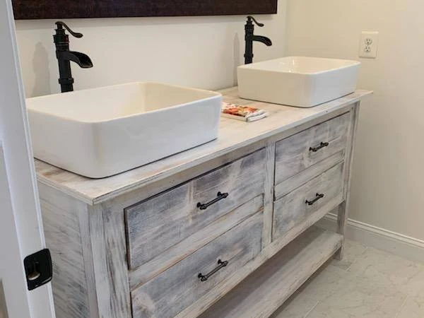 Wood bathroom countertop and vanity