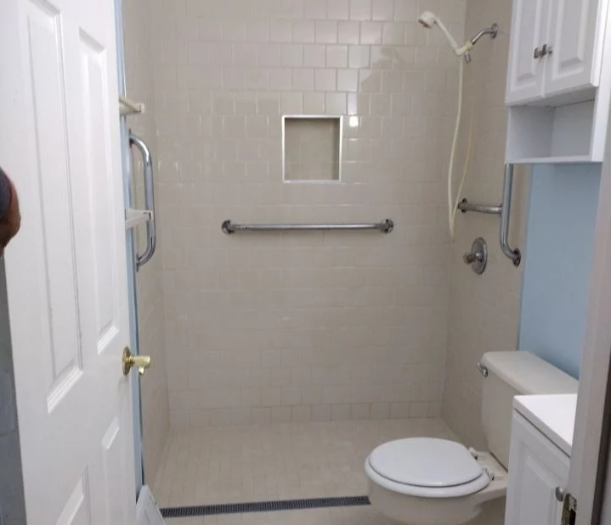 Accessible shower with grab bars