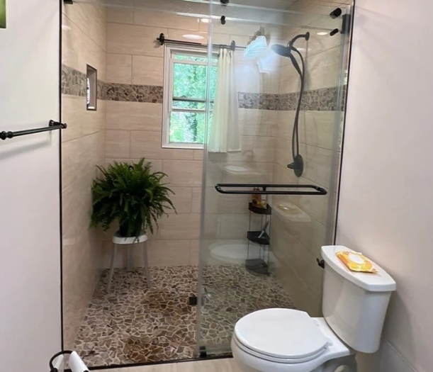 Beautiful walk in shower with sliding door
