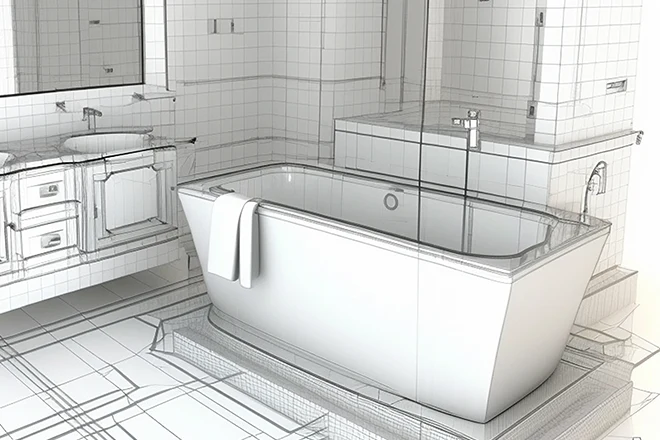 Detailed drawings of plans for a bathroom remodel